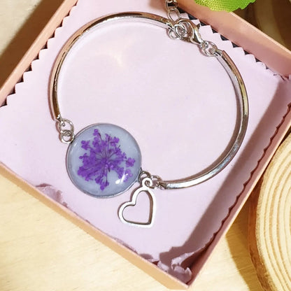 Bracciale in acciaio, resina e fiori essiccati