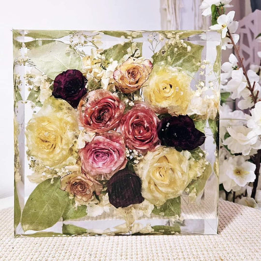 Bouquet sposa in resina forma quadrata grande