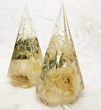 Conservazione bouquet sposa in resina - Porta anelli prisma