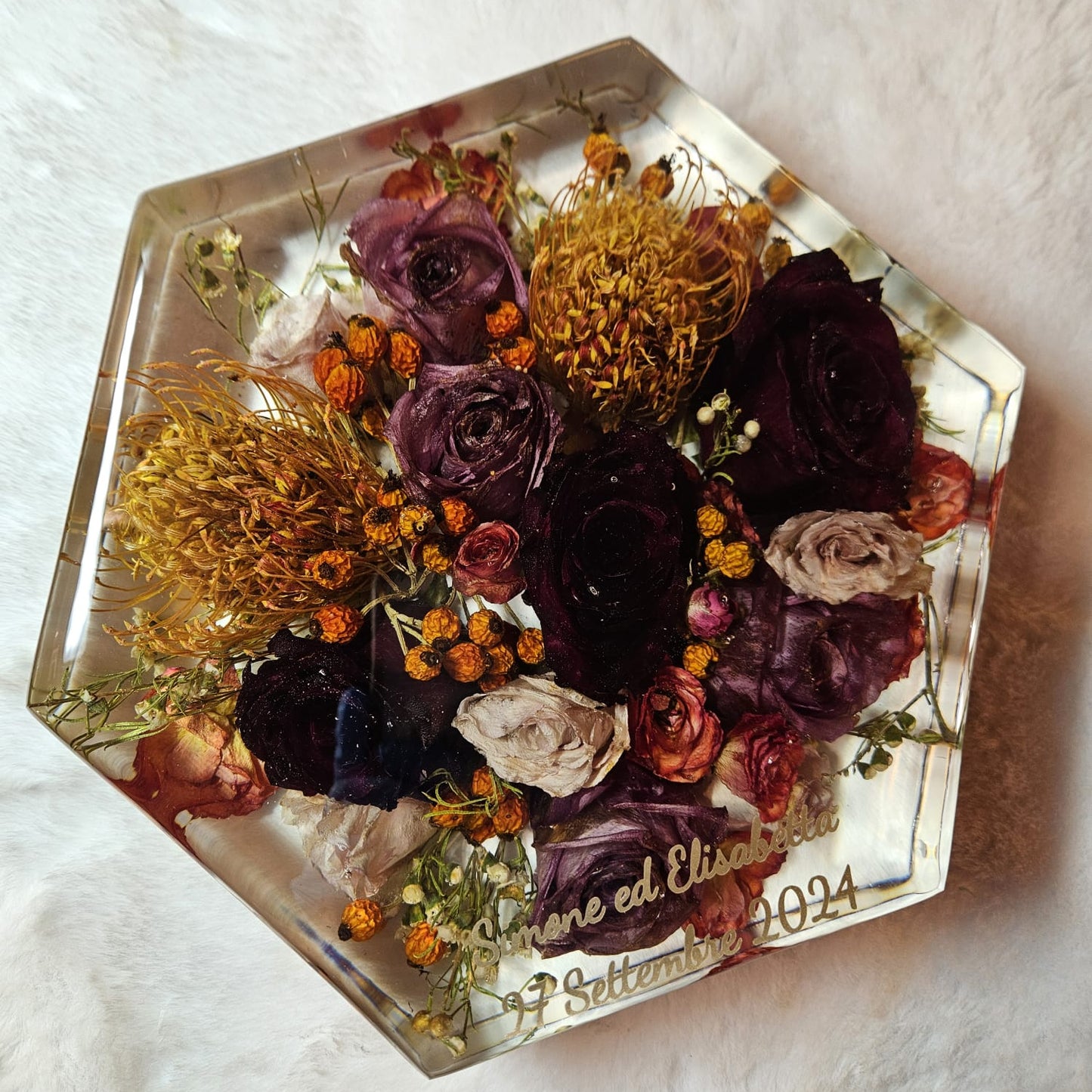 Bridal bouquet preservation - hexagonal shape