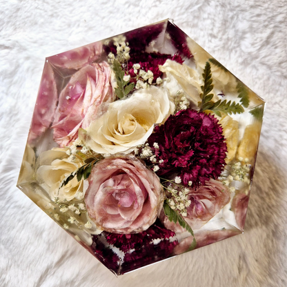 bouquet in resina forma esagonale
