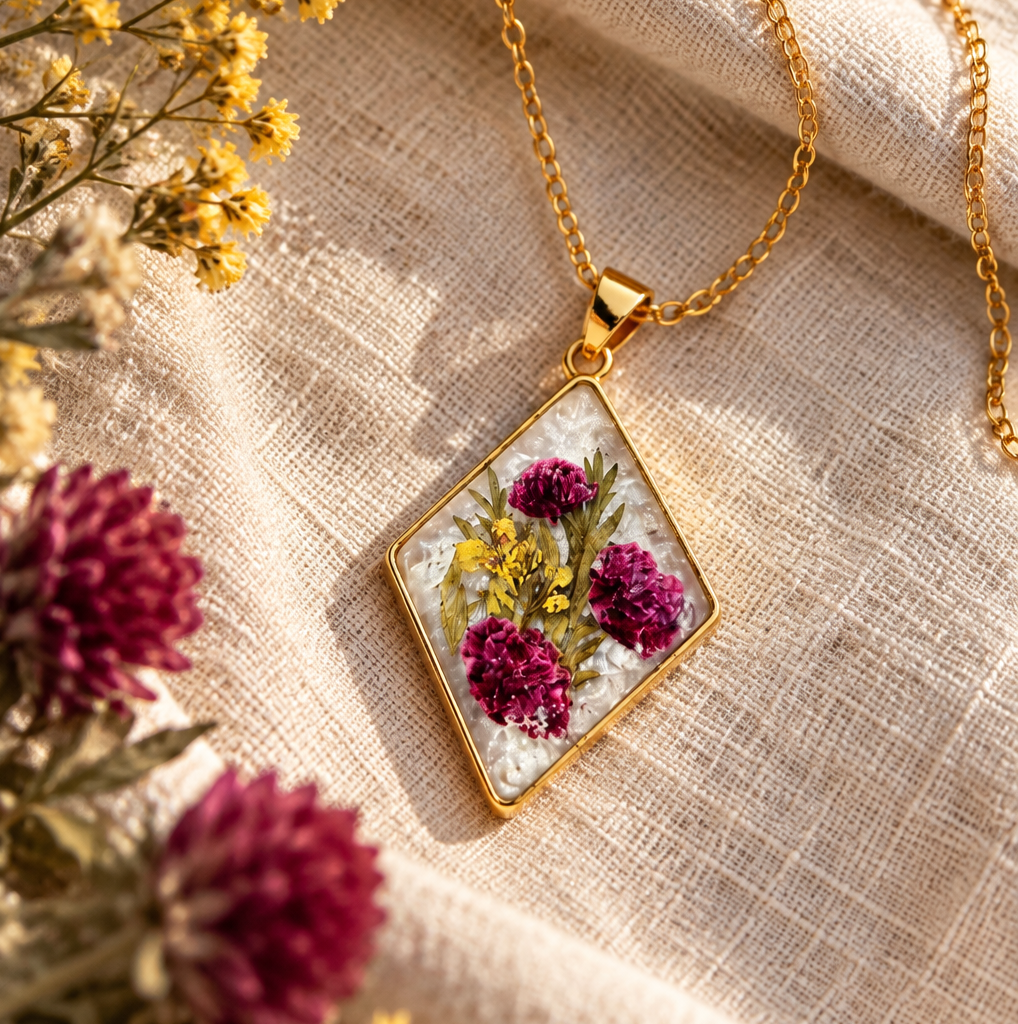 Ciondolo Haru | Oro, fiori e resina