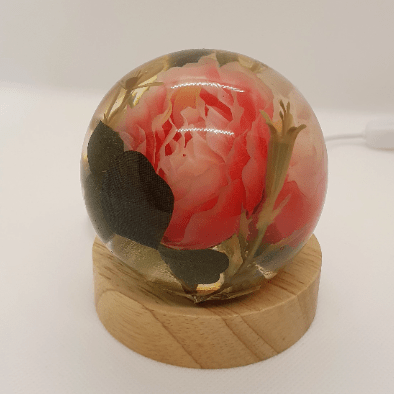 Lampada a sfera in resina e fiori secchi